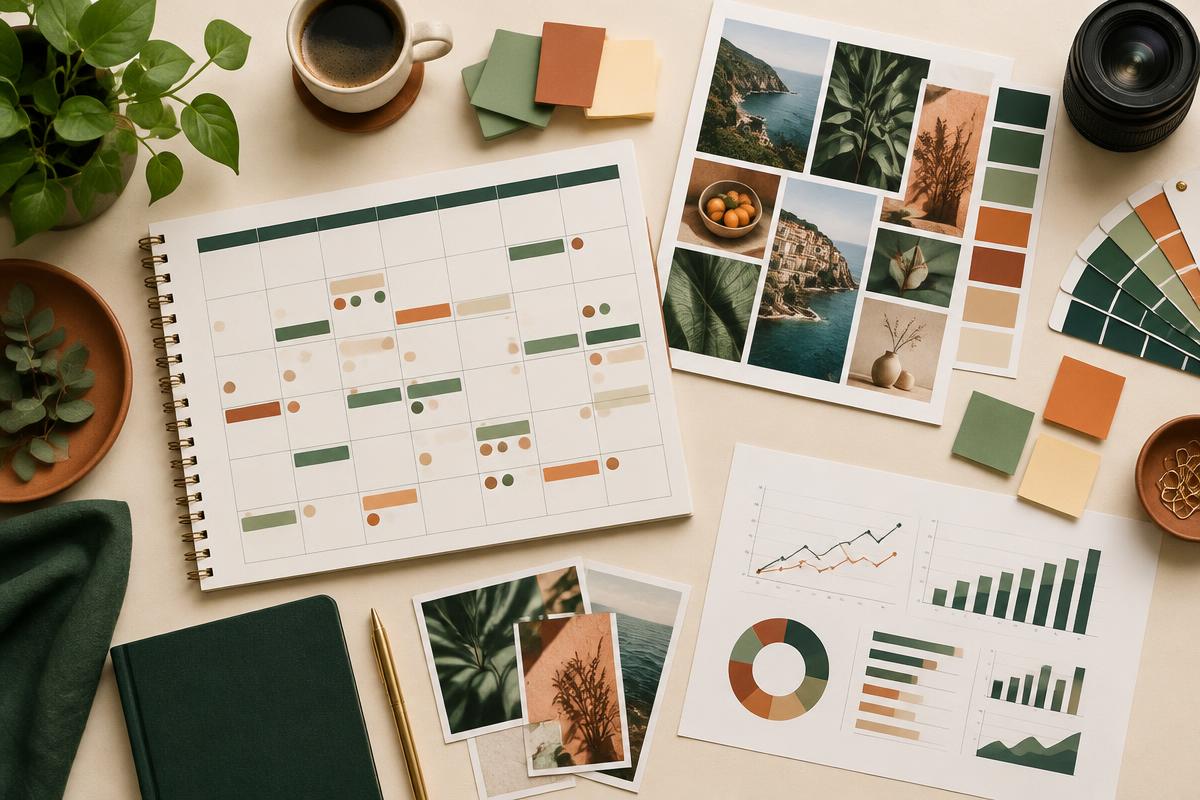 Content calendar and analytics workspace for social media marketing