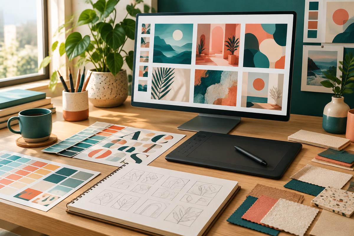 Premium creative workspace for reviewing a creative freelance service