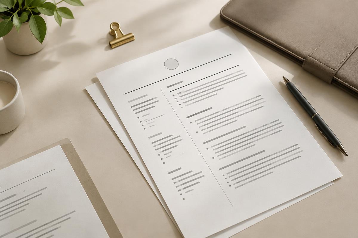 Professional resume documents arranged on an elegant desk
