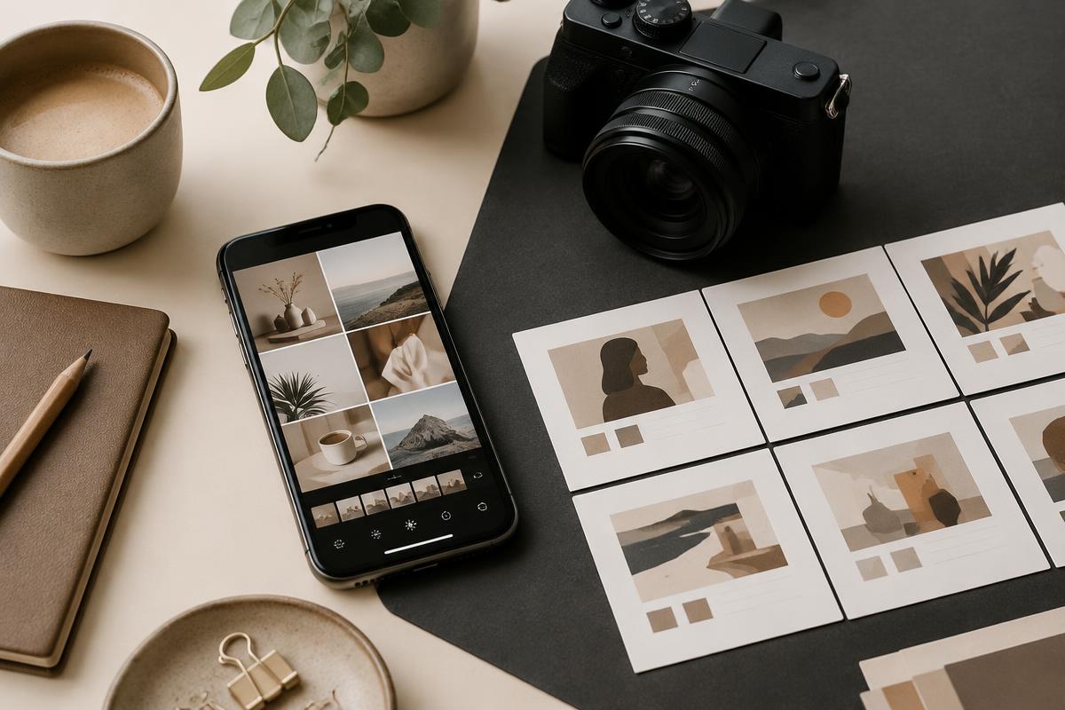 Camera, phone and content storyboard for social media creation